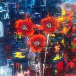 A Tim Kenney oil painting titled Red Burst